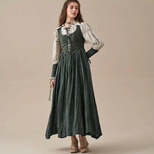 Linennaive Anis | Lace-up Jacquard Linen Corset Dress